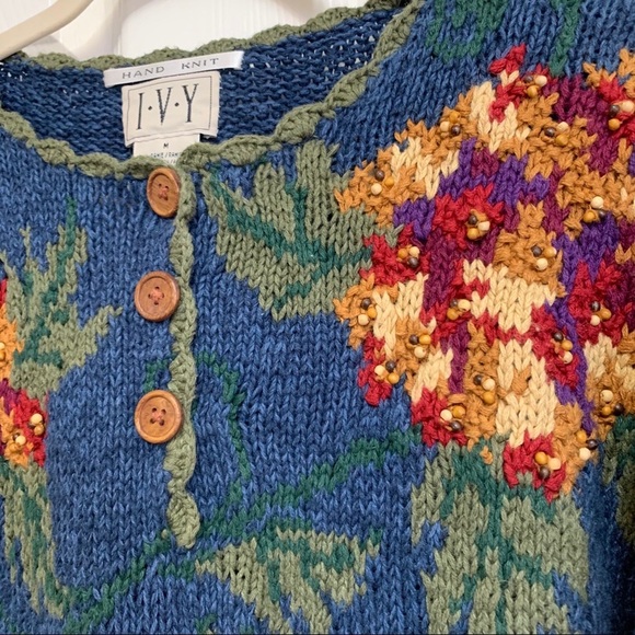 Hand Knit Ivy Vintage Embellished Tunic Sweater, grandma core, cottagecore, M - Picture 11 of 16